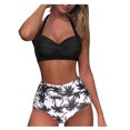 thumbnail image 2 of Leutsin Women Vintage Swimsuit Two Piece Retro Halter Ruched High Waist Print Bikini Set, 2 of 8