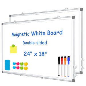 WALGLASS 2 Pack White Board, 24" x 18" Double-Sided Dry Erase White Board for Wall, Hanging Mounted Whiteboard, Horizontal or Vertical Silver Alumini