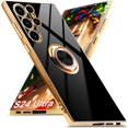 thumbnail image 1 of ORUYROP for Samsung Galaxy S24 Ultra Case with Screen Protector, Built-in 360 Rotation Ring Holder Magnetic Stand, Luxury Shiny Plating Edge Shockproof Electroplated Protective Cover (Black/Go, 1 of 6