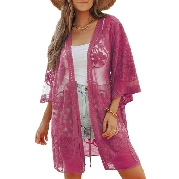 Bsubseach Sexy See Through Swimsuit Cover Up for Women Mesh Bikini Beach Kimono Cardigan