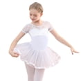 thumbnail image 1 of Sunnyoo Robe de Danse Ballet en Dentelle à Manches Courtes pour Fillette, Justaucorps avec Jupe Tutu Amovible, 1 of 3