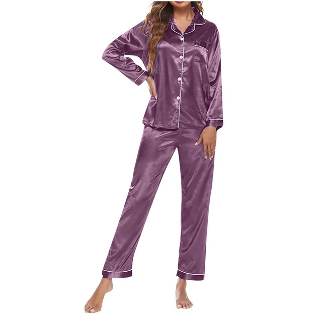 Qertyioot Womens Casual Ample Solide Col Rond Pantalon à Manches Longues Home Set Summer Épargne
