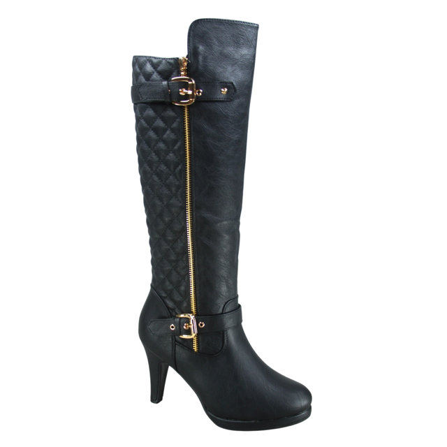 Bottes à Talons Hauts à Fermeture Éclair à Bout Rond Décontractées pour Femmes Dames (Noir, 7.5)
