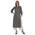thumbnail image 1 of Bimba Kurta Droite Unie Ethnique Indienne pour Femmes à Col Mandarin avec Encolure Plissée en Coton, 1 of 7