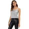 thumbnail image 1 of INSPIRE CHIC Camisole Courte à Paillettes pour Femme à Bretelles Spaghetti TP Argent Blanc, 1 of 5
