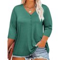 thumbnail image 1 of Jsaierl Womens Solid Color Loose Plus Size Tops 3/4 Sleeve V Neck Casual Blouses Basic Lightweight Simple Shirts, 1 of 9
