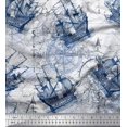 thumbnail image 1 of Soimoi Rayon Fabric Ship & Direction Compass Nautical Fabric Prints By Yard 56 Inch Wide, 1 of 3