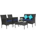 thumbnail image 2 of Costway 4 PCS Patio Rattan Furniture Set Cushioned Sofa Coffee Table Backyard Porch Navy, 2 of 10