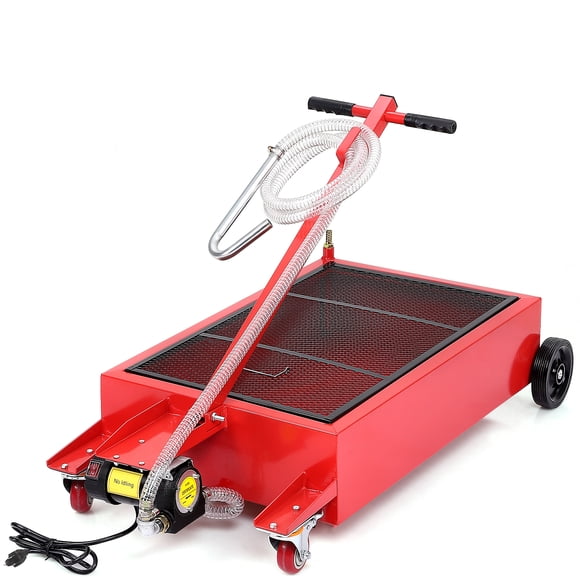 Heavy-Duty Low Profile Oil Drain Pan – 20 Gallon Capacity, 110V High-Current Pump, 8 ft Hose, Collapsible Handle, Rolling Cart, Automotive Oil Drain for Trucks, Buses, RVs