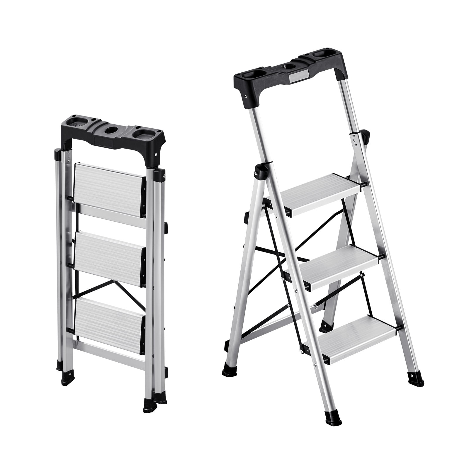 VEVOR Échelle à 3 marches, escabeau pliant avec large marche anti-dérapante et poignée confortable, capacité de 330 lbs, échelle en aluminium portable, multi-usages pour cuisine, entrepôt, maison et bureau, argent