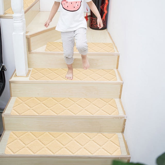 Non-Slip Carpet Stair Treads 30x8in | Slip Resistant Indoor Rug Runner | Reusable | Washable Polyester | Coffee Beige | Secure Grip for Elders & Pets | Easy Install | Quiet Soft Layer