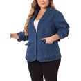 thumbnail image 4 of GRACE & GRANDEUR Women's Plus Size Denim Blazer Notched Lapel Button Work Jean Jackets 2X Denim Blue, 4 of 6