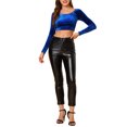 thumbnail image 2 of INSPIRE CHIC Women's Velvet Long Sleeve Off Shoulder Solid Crop Tops L Blue, 2 of 7