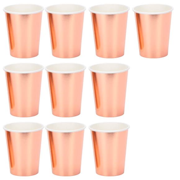 20 Pack Rose Gold Compostable Paper Cups Elegant Disposable Coffee Juice Cups, Leak Proof, Recyclable Party Drinkware for Weddings Birthdays Catering Office Events