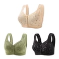 thumbnail image 1 of Bigersell Front Closing Bras for Women Seniors No Underwire 3pcs Wire-Free Bra Style R-53 Breathable Support Bras Pack R-53-khaki, 1 of 6