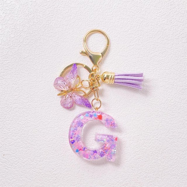Feltree Initial Letter Keychains for Women Tassel Purple Cute Car Keychain for Wallet Backpack Bag