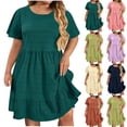 thumbnail image 1 of WRKEKC Plus Size Women's Basic Short Sleeve Round Neck Solid Color Casual T Shirt Dress, 1 of 8