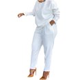 thumbnail image 1 of Yuyuzo Ensembles d'Automne pour Femmes Hauts à Manches Longues à Col Ras du Cou avec Pantalons à Jambe Droite Couleur Unie Ensembles 2 Pcs, 1 of 7