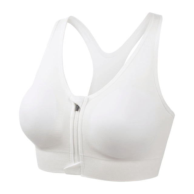 FYEGRE Sports Bras for Women Full Support Front Zip Closure Compression Bras Post Surgery Wireless Racerback Sport Brassiere White XXXXL