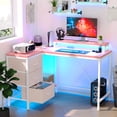 thumbnail image 1 of L Shaped Desk with Power Outlets & LED Lights, Computer Desk with Drawers & Shelves, Corner Desk Gaming Desk Home Office Desk, 1 of 7