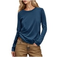 thumbnail image 1 of Yanlir Haut à Manches Longues Col Rond Décontracté Couleur Unie Confortable Extensible pour Femmes (Marine, P), 1 of 8