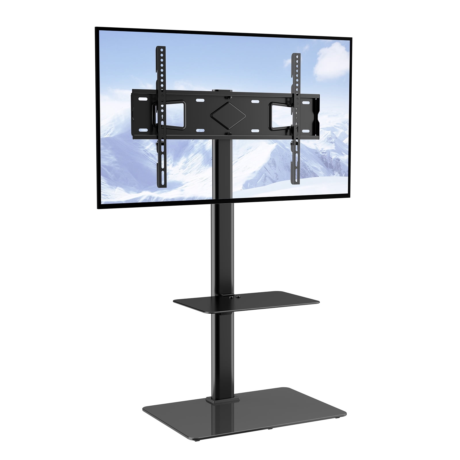 SKYSHALO TV Stand Mount, Swivel Tall TV Stand for 32 to 65 inch TVs, Height Adjustable Portable Floor TV Stand with Tempered Glass Base for Bedroom, Living Room