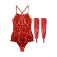 thumbnail image 4 of RUNQHUI Robe de Danse à Paillettes Brillantes à Franges pour Femmes Costume de Danse Latine Jazz Justaucorps à Franges et Gants Rouge TTG, 4 of 7