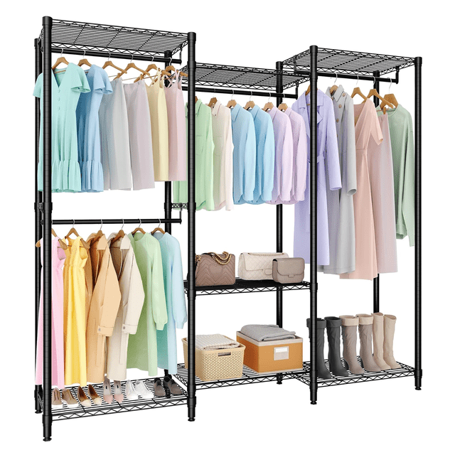 QinaQin Heavy-Duty Metal Clothes Rack - Freestanding Wardrobe Storage System - Adjustable Shelves and Hanging Rods - Large Storage Capacity, Suitable for Bedrooms and Laundry Rooms
