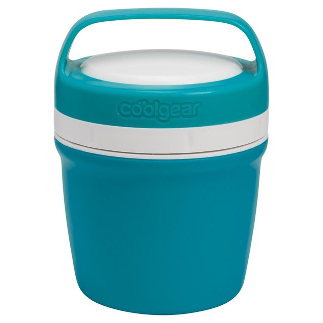 Cool Gear 10 Fluid Ounce Kids Soup Container in green with a rounded insulated body, white screw-on lid, and built-in handle, designed for easy transport in lunch bags and ideal for keeping soups warm on the go.