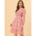 thumbnail image 2 of INSPIRE CHIC Robe Midi à Manches Longues Évasée à Col en V à Imprimé Floral pour Femme, 2 of 5