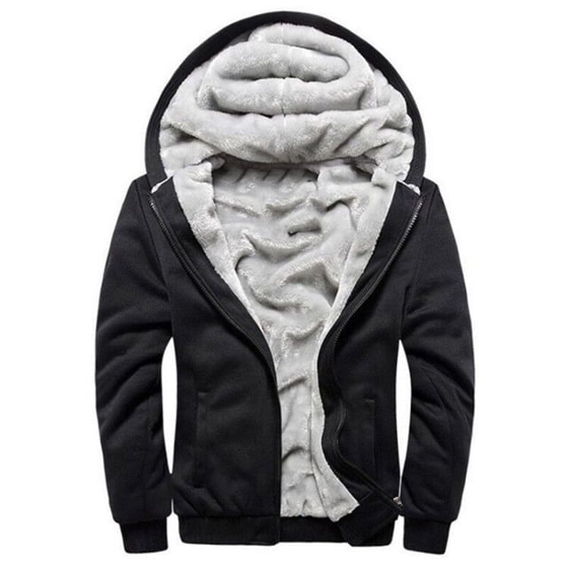 LUXUR Sweat à Capuche pour Hommes Manches Longues Veste Pull Décontractée en Polaire Fermeture Éclair Complète W11 Noir L