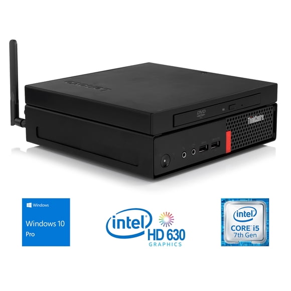 Refurbished Lenovo ThinkCentre M910q Mini PC, Intel Core i5-7500T Upto 3.3 GHz, 16GB RAM, 256GB SSD, DVDRW, DisplayPort, Wi-Fi, Bluetooth, Windows 10 Pro