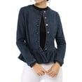 thumbnail image 2 of INSPIRE CHIC Women's Round Neck Button Down Ruffled Hem Cropped Washed Denim Jacket Blue L, 2 of 7