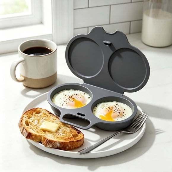 HomeKingdee 3Pc Microwave Egg Cooker 2 Cavity Plastic Egg Poacher - Clean Breakfast Egg Maker for Home Kitchen Cooking