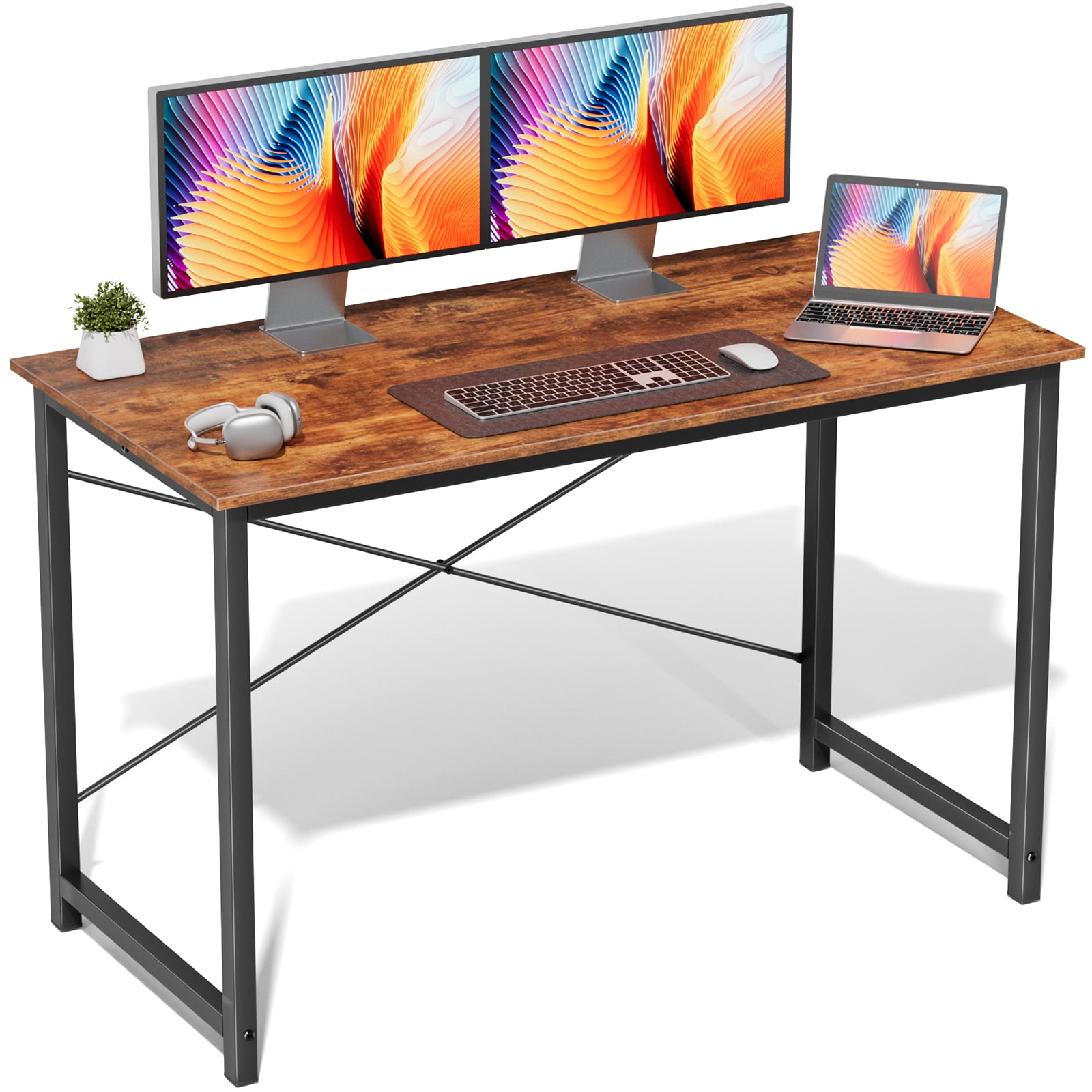 edx Bureau d'Ordinateur et d'Écriture de 47 Pouces, Petite Table de Travail Robuste pour Adulte, Brun Rustique
