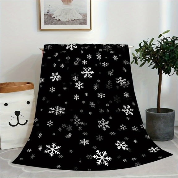 tumgatte Christmas Black Snowflake Print Blanket Soft Warm Sofa Bed office Travel Multipurpose Blanket Up to 65% off
