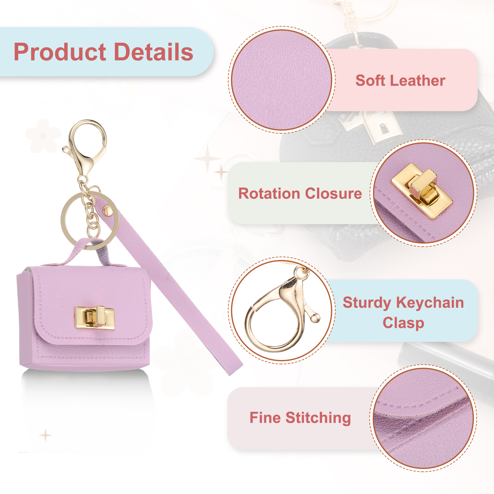 Mini HandBag Keychain, Cute Coin Purse Keychain PU Leather