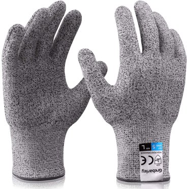 Gant Résistant aux Coupures, Gants de Cuisine, Gants de Protection de Sécurité de Boucher Niveau 5, Gants Résistants aux Coupures de Sécurité pour Cuisine / Extérieur / Explore, Gris 1 Paire (L)