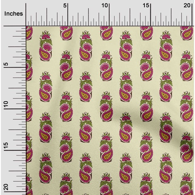 oneOone Polyester Lycra Fabric Leaves|Floral & Paisley Block Print Fabric BTY 56 Inch Wide