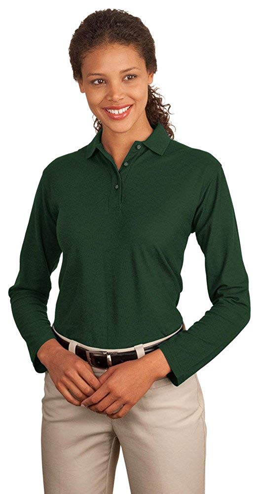 Port Authority Polo à Manches Longues pour Femmes Silk Touch, Vert Foncé, XXX-Grand