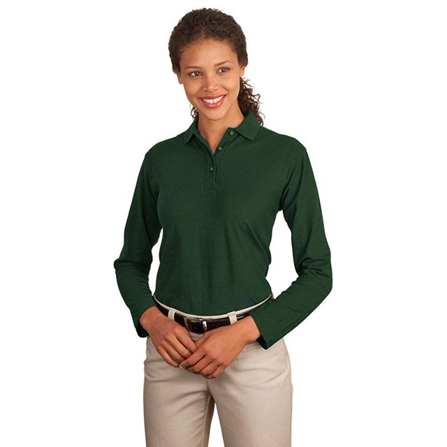 Port Authority Polo à Manches Longues pour Femmes Silk Touch, Vert Foncé, XXX-Grand