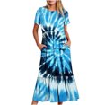 thumbnail image 2 of Fshaion Robe d'Été pour Femmes 2024 Grande Taille Décontractée Manches Courtes Col Rond Robe Décontractée Fluide à Étages Maxi Robe de Plage avec Poches Imprimé Tie-Dye en Solde à Moins de 10!, 2 of 7