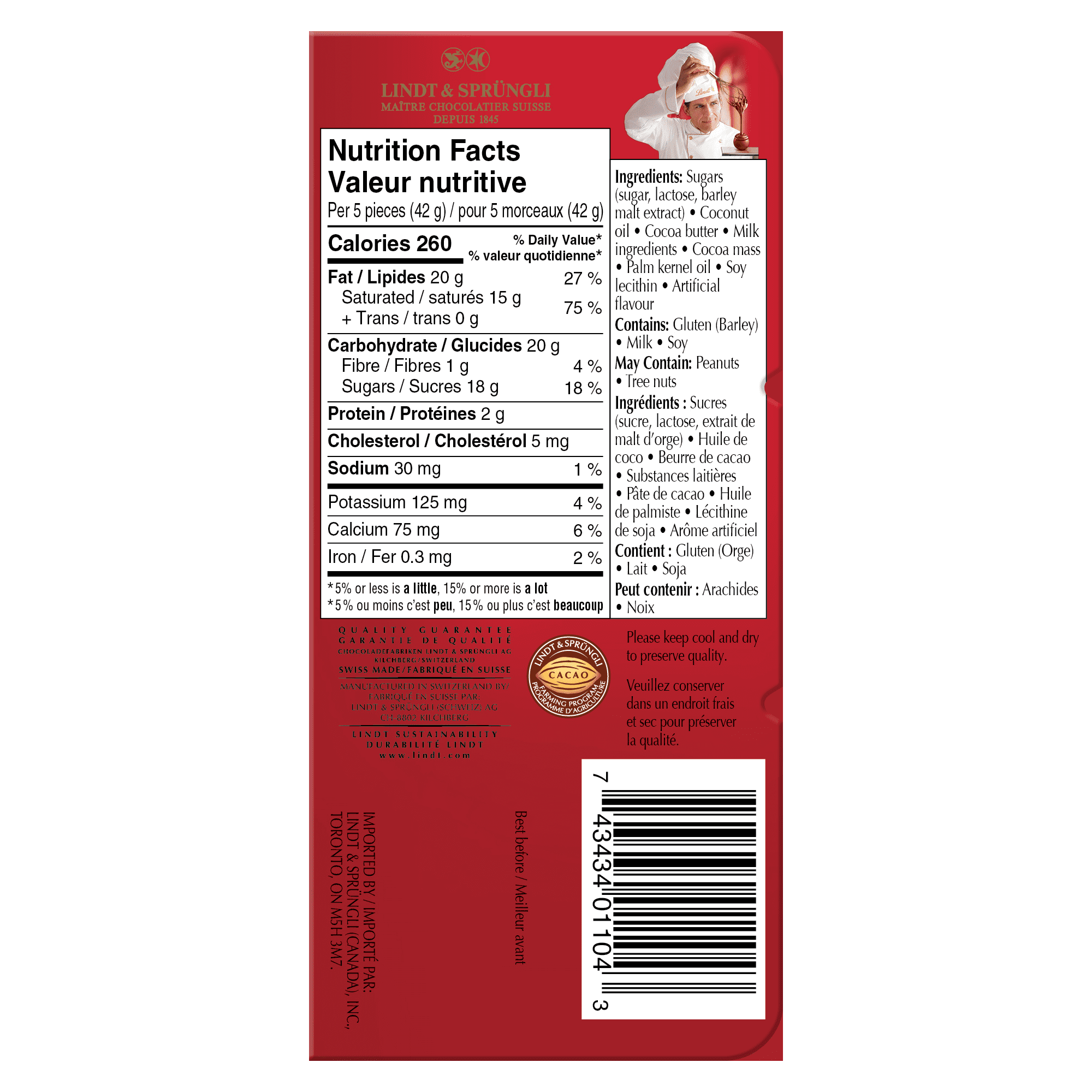 Chocolat au lait LINDOR de Lindt – Barre (100 g)