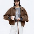 thumbnail image 4 of Veste en Faux Suède pour Femme, Manteau à Revers de Printemps, Décontracté, Ample, à Manches Longues, Style Mode de Rue, Brun Foncé L, 4 of 9