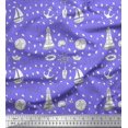 thumbnail image 1 of Soimoi Purple Poly Georgette Fabric Yacht & Direction Compass Nautical Decor Fabric Printed Yard 42 Inch Wide, 1 of 3