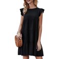 thumbnail image 2 of Faithtur Women Casual Pleated Dress, Adults Spring Solid Color Round Neck Short Sleeve One-piece, 2 of 5