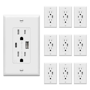 TOPGREENER USB Sortie, sortie murale de type C, 15 Amplificateur TR Prise de réceptacle, prise d'alimentation avec charge USB Ports électriques USB Socket, plaque murale Inclure