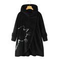 thumbnail image 2 of Women Printed Button Plush Tops Hooded Loose Cardigan Wool Coat Winter Jacket, 2 of 9