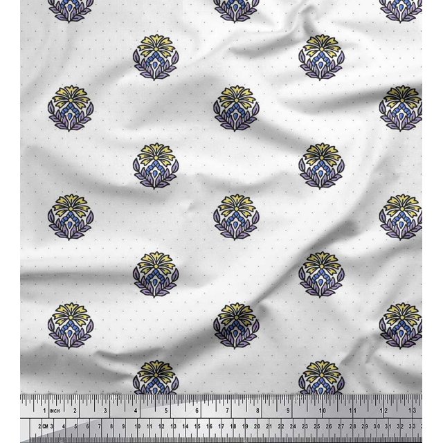 Soimoi Rayon Crepe Fabric Dot,Leaves & Floral Block Print Fabric by Yard 46 Inch Wide