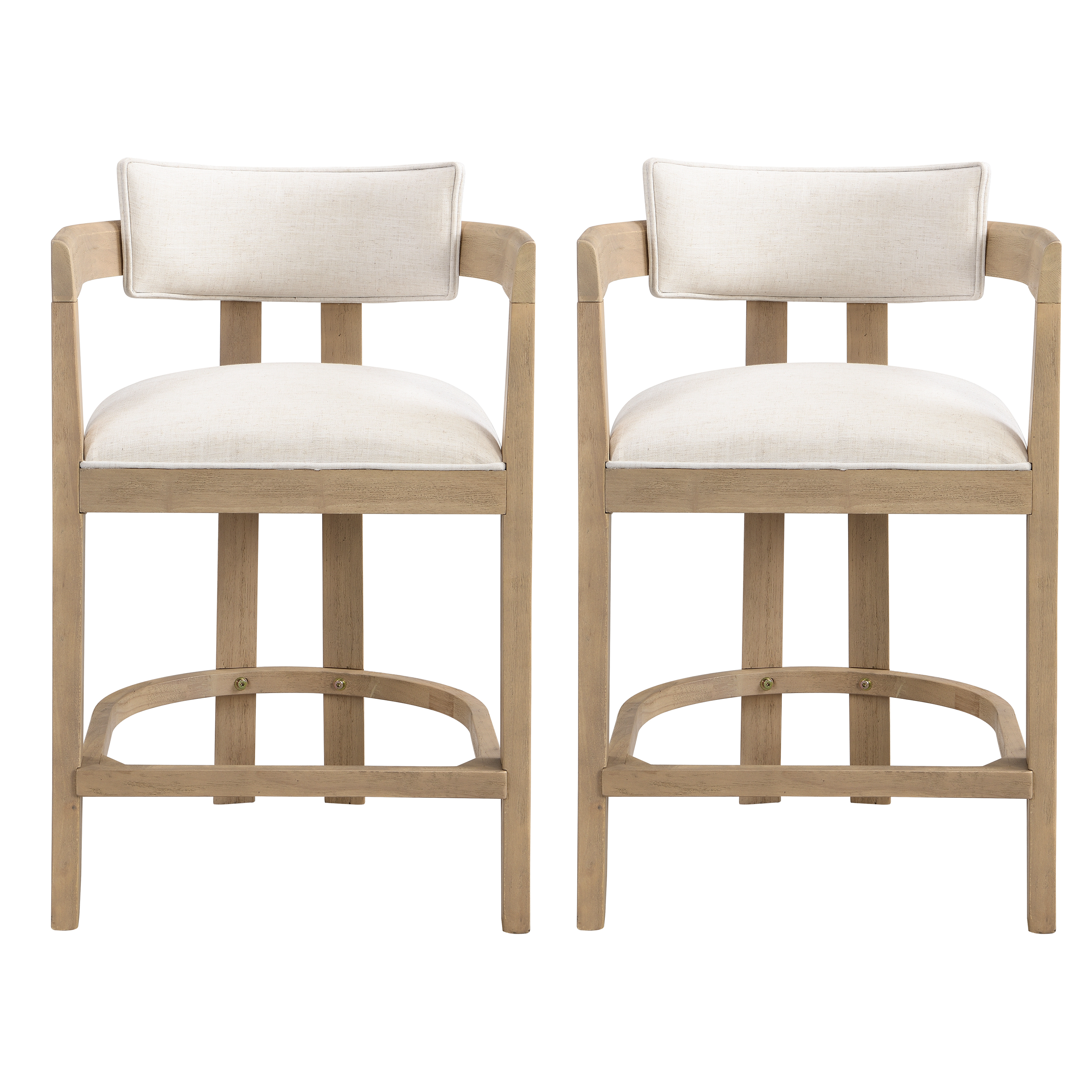 Tabourets de bar Noble House, hauteur de comptoir 66 cm, ensemble de 2, rembourrés avec dossier incurvé en bois massif, beige et frêne naturel